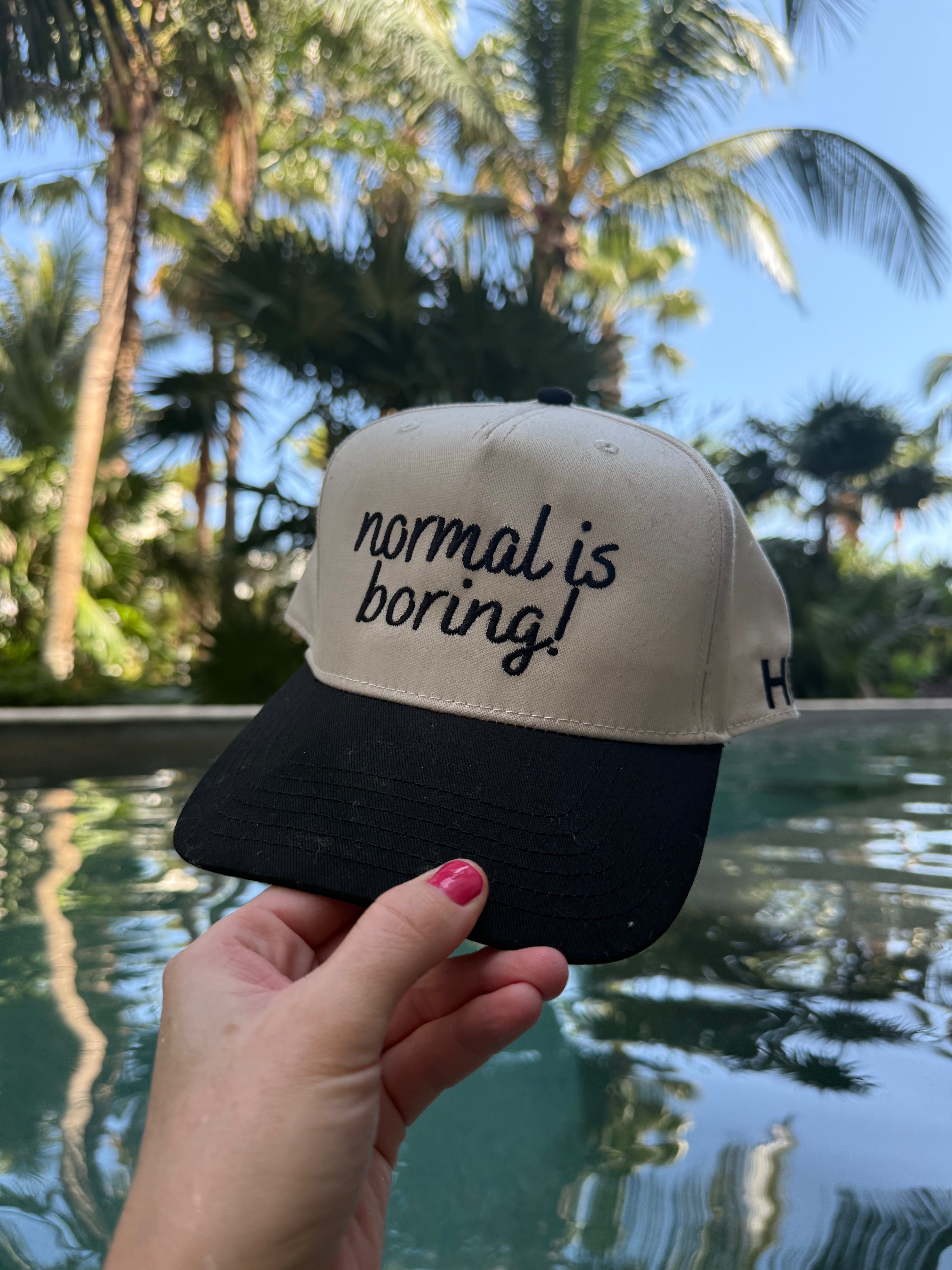 normal is boring! canvas trucker hat